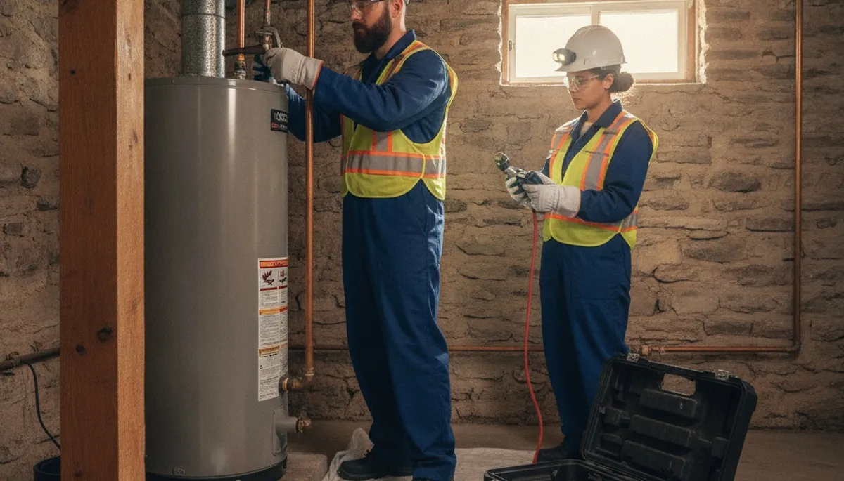 Plumber repairing a pipe in Highland Park, IL for highlandparkplumbers-new.com plumbing service area page